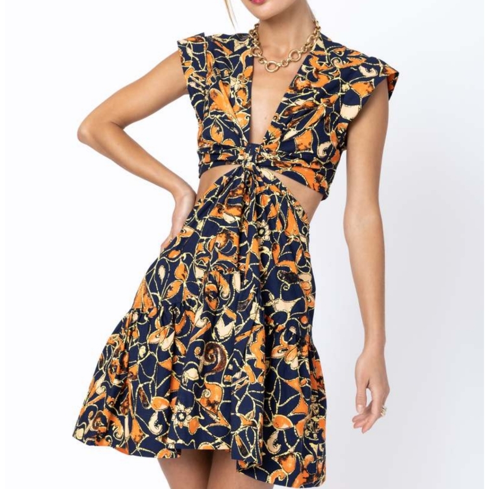 ALC Lexi Dress North Sea Multi Floral Cutout Dress - Navy and Orange Size 6